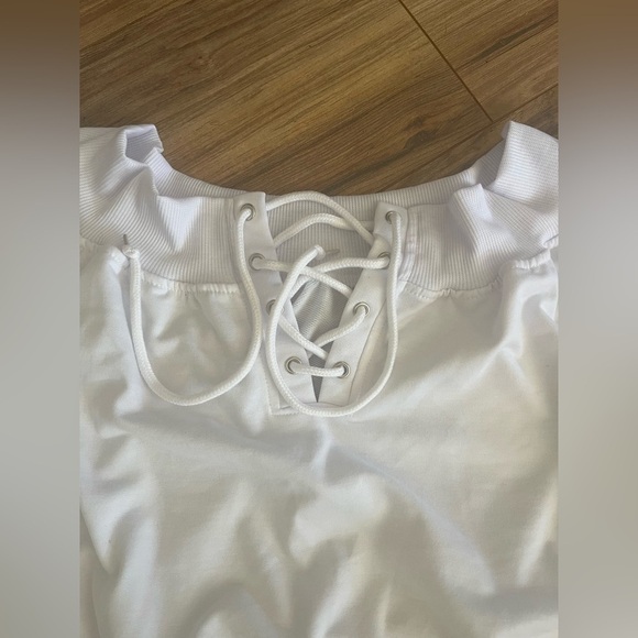 Long Sleeve Two Piece Outfit Tracksuit Lace Up Off Shoulder Casual Sweatsuit - Picture 12 of 14